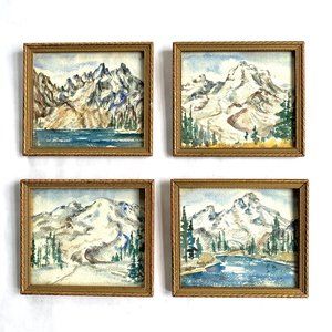 Set of Four Framed Mini Watercolor Landscapes